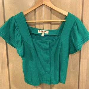 Stunning green square neck flutter sleeve top by Dolan Anthropologie